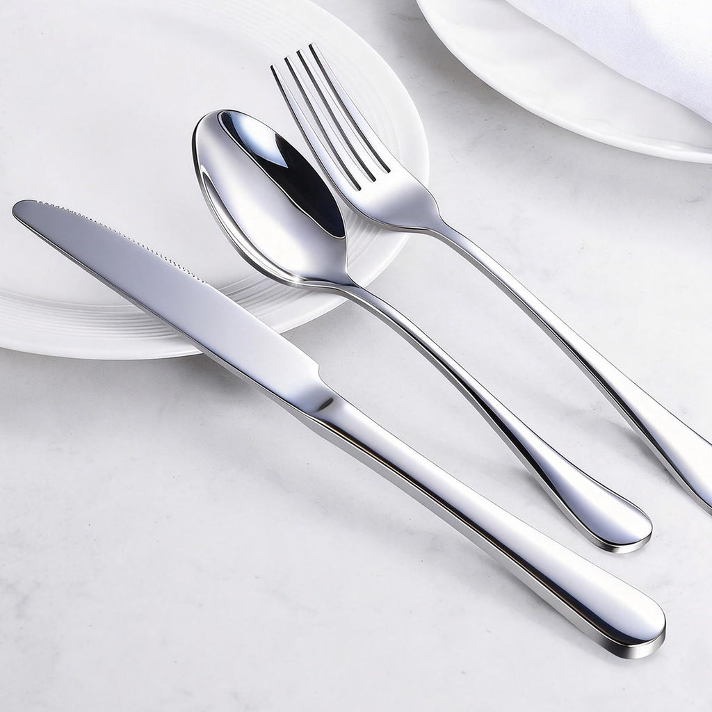Polished Stainless Steel Silver Flatware Set for Dining