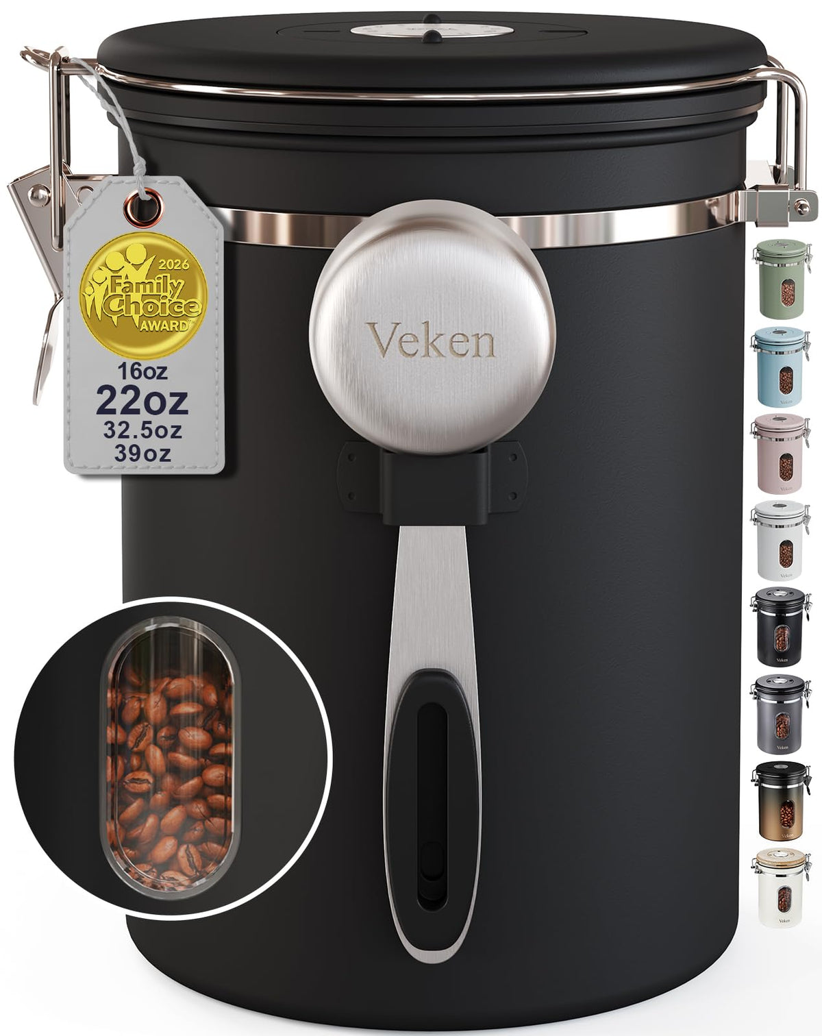 Veken Airtight Stainless Steel Coffee Canister with Scoop