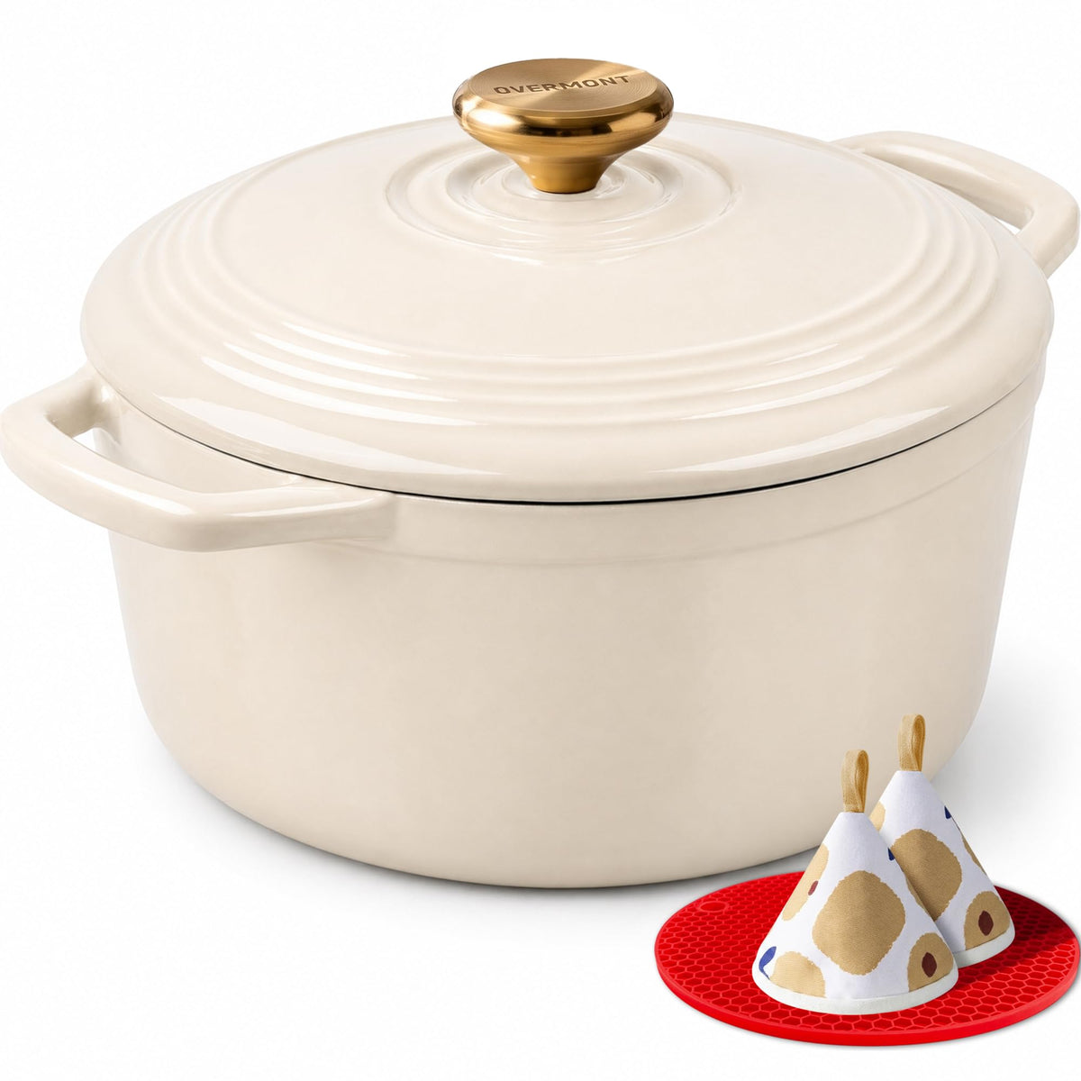 Overmont 5.5-Qt Enameled Cast Iron Dutch Oven with Lid