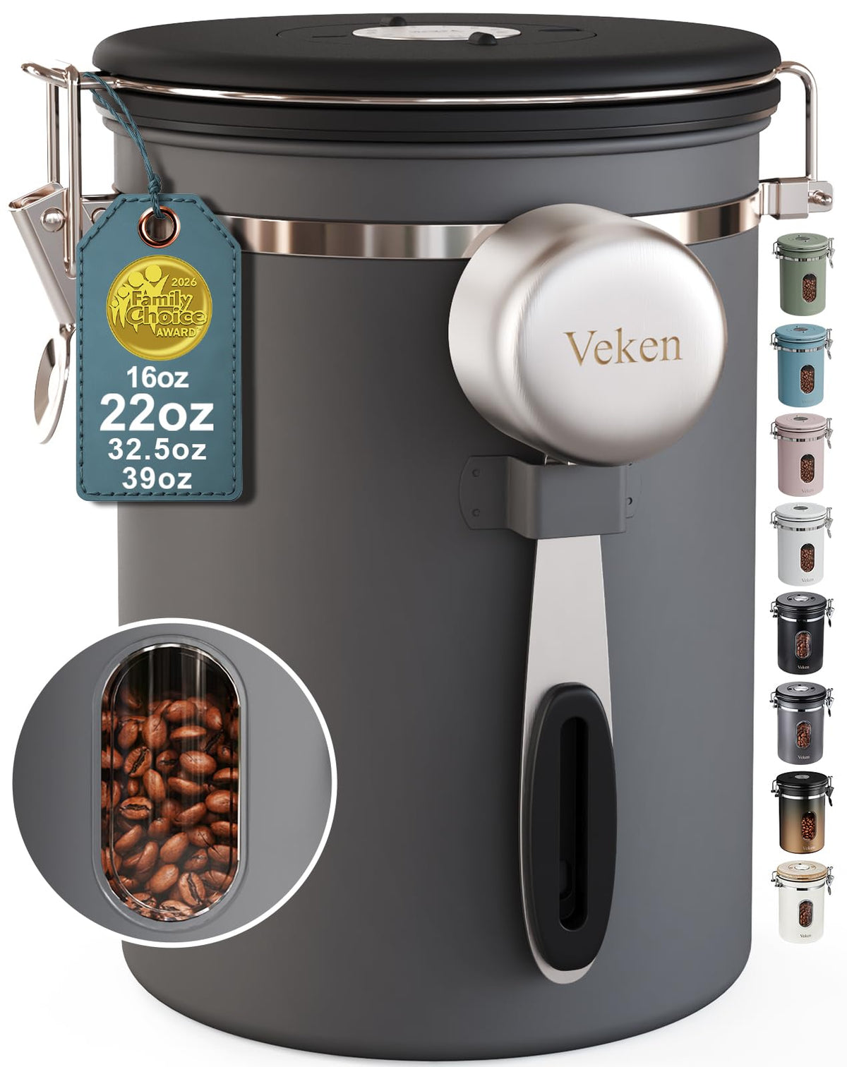 Veken Airtight Stainless Steel Coffee Canister with Scoop