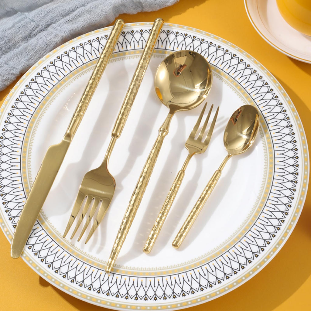 36-Piece Gold Hammered Stainless Steel Flatware Set for 6