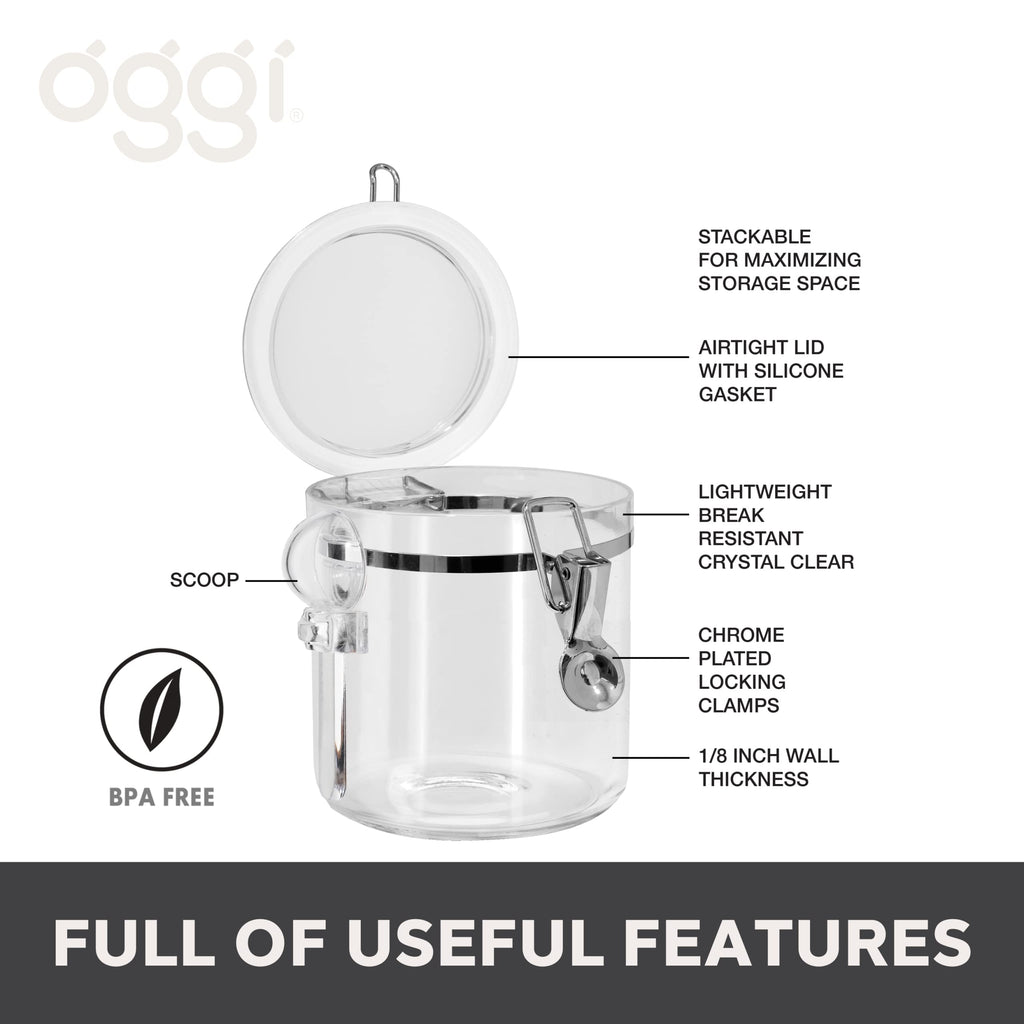 Oggi Airtight Clear Canister Set with Clamp Lids