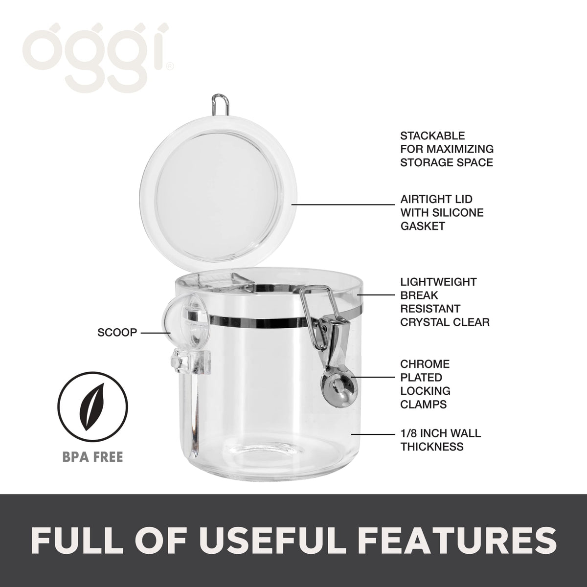 Oggi Airtight Clear Canister Set with Clamp Lids