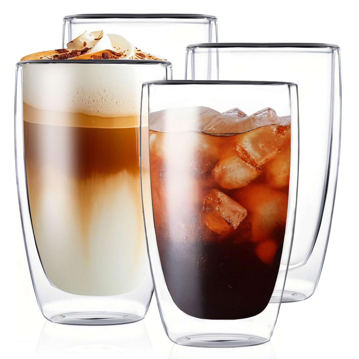 MESNEY 17 oz Double-Wall Insulated Glass Coffee Mugs