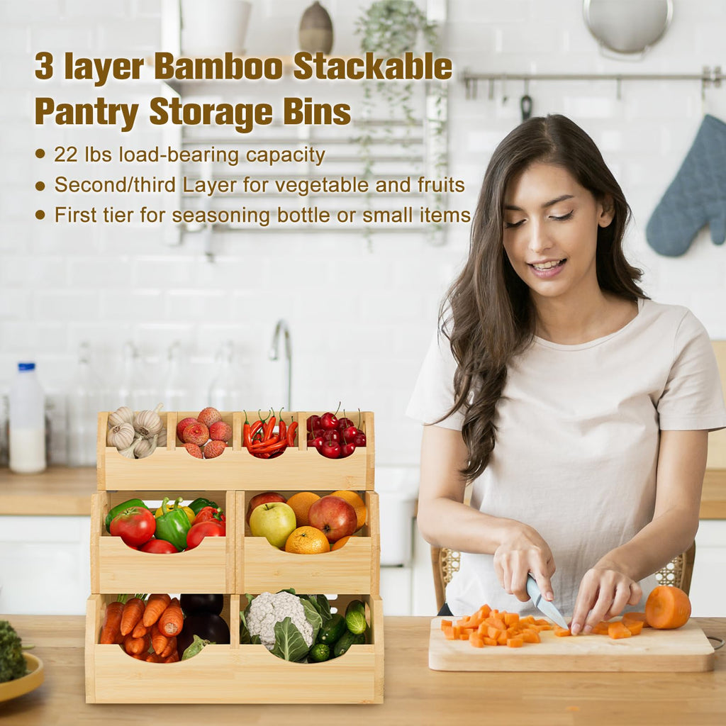 MTGSTOCL Stackable Bamboo Potato & Onion Storage Bin with Rack