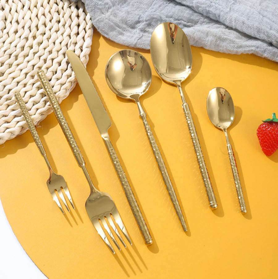 36-Piece Gold Hammered Stainless Steel Flatware Set for 6