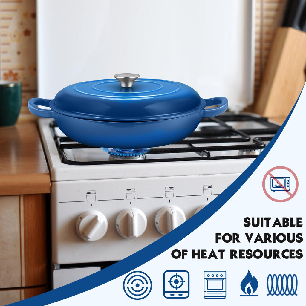 Overmont 3.8-Qt Enameled Cast Iron Braiser with Lid