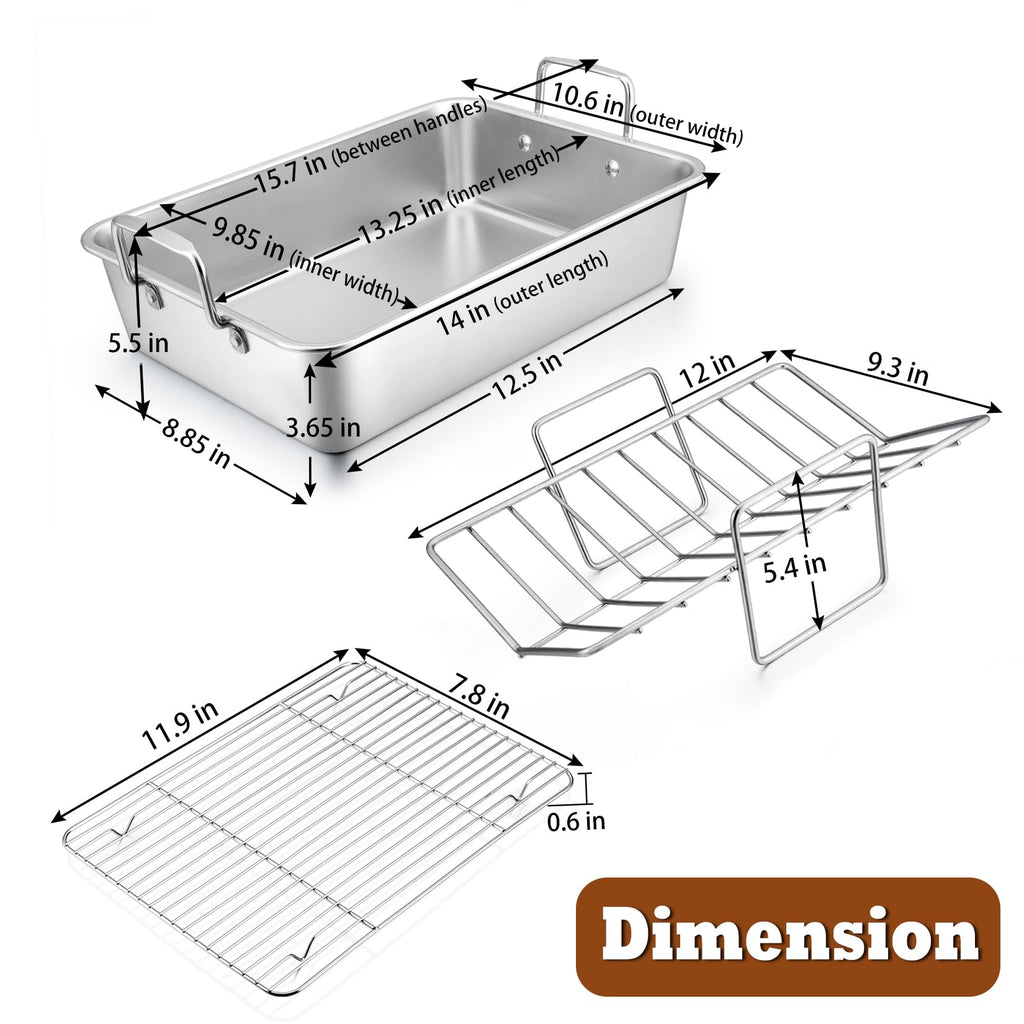 P&P CHEF Stainless Steel Roasting Pan with Racks for Turkey