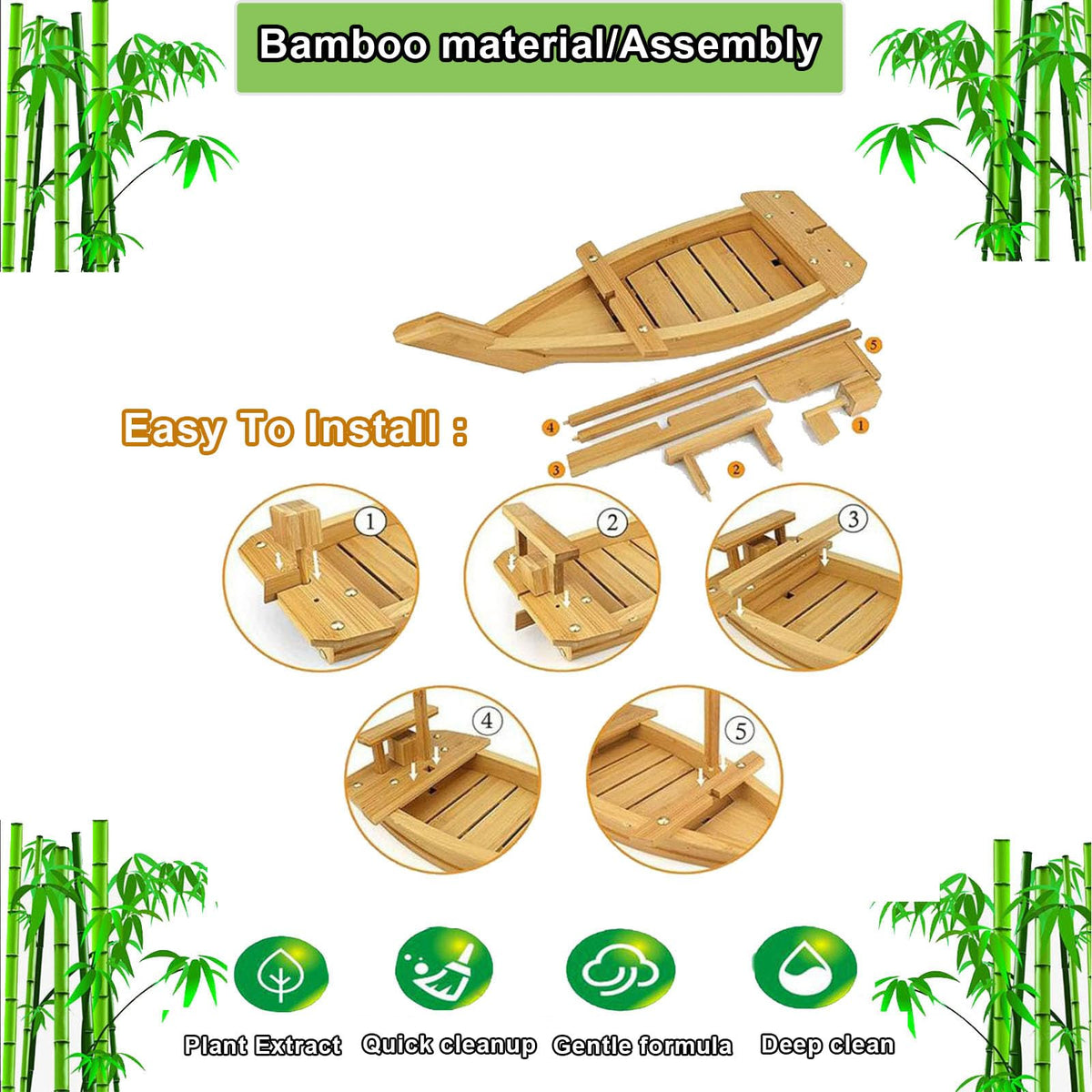 Wooden Sushi Boat Serving Tray for Sashimi & Appetizers
