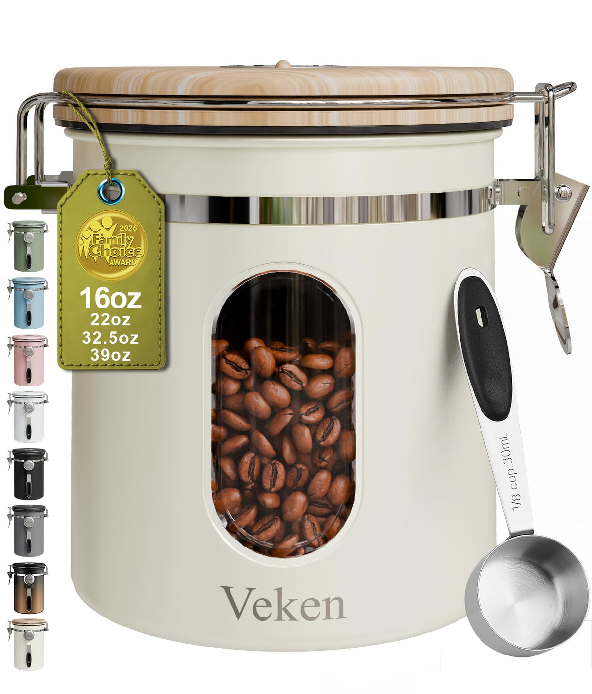 Veken Airtight Stainless Steel Coffee Canister with Scoop