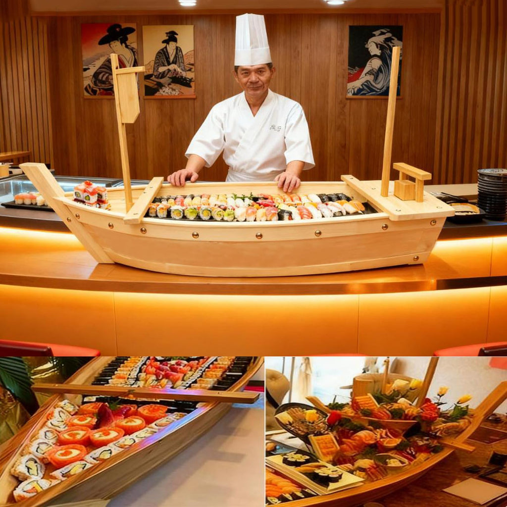 Wooden Sushi Boat Serving Tray for Sashimi & Appetizers