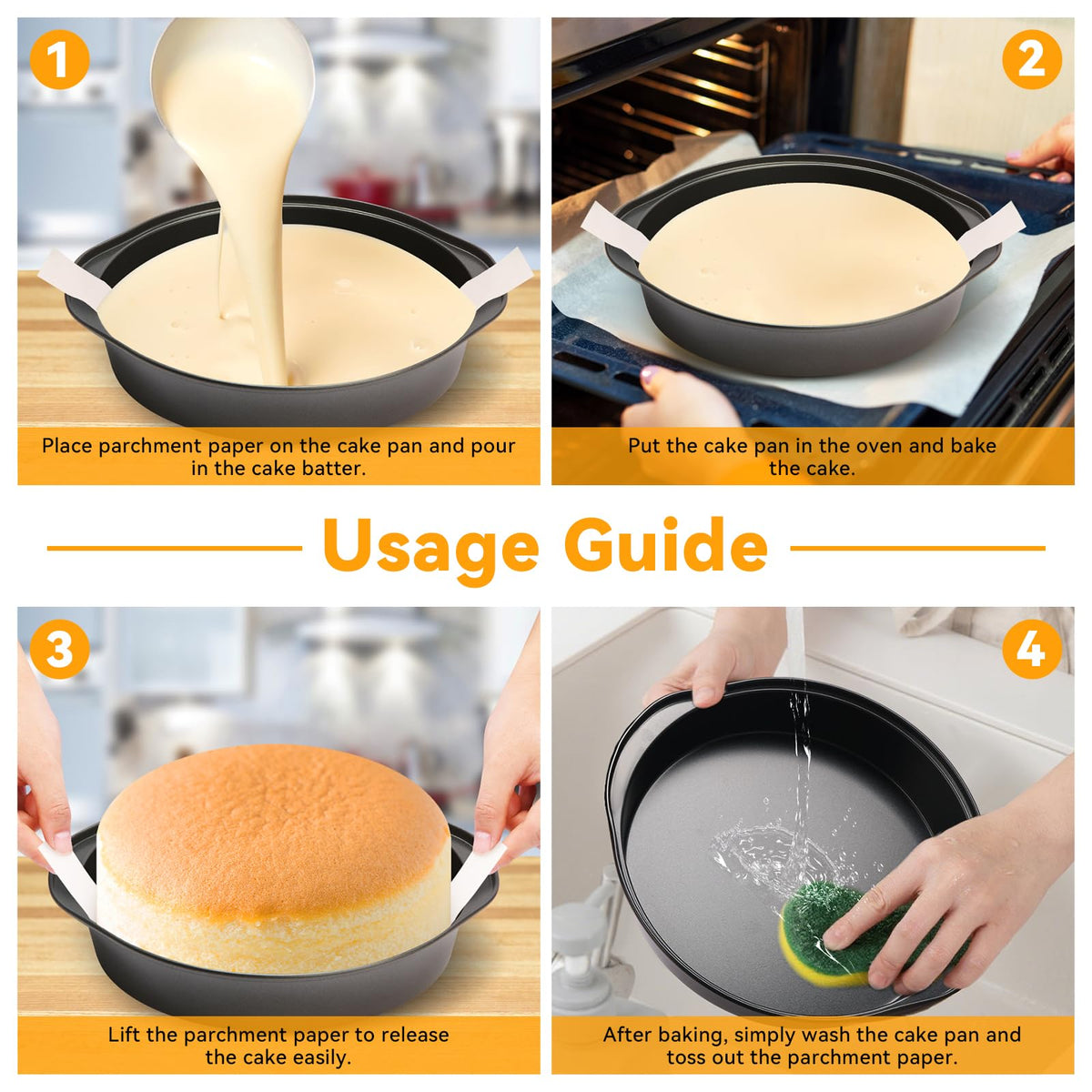 tutikuki Nonstick Round Cake Pan with 100 Parchment Liners