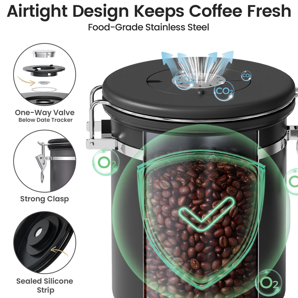 Veken Airtight Stainless Steel Coffee Canister with Scoop