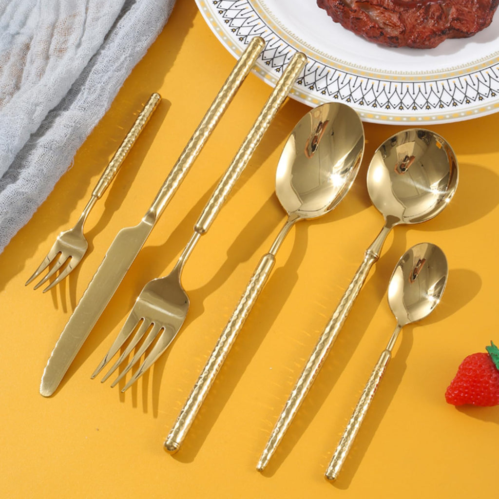 36-Piece Gold Hammered Stainless Steel Flatware Set for 6