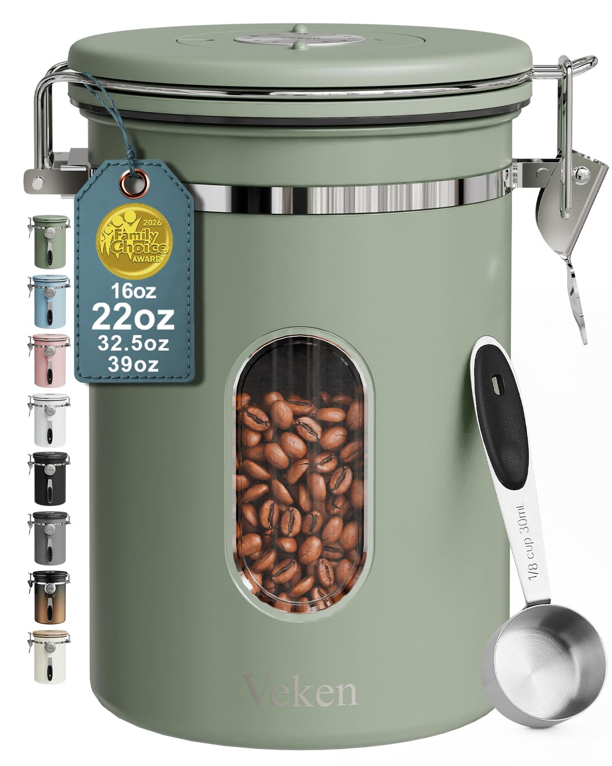 Veken Airtight Stainless Steel Coffee Canister with Scoop