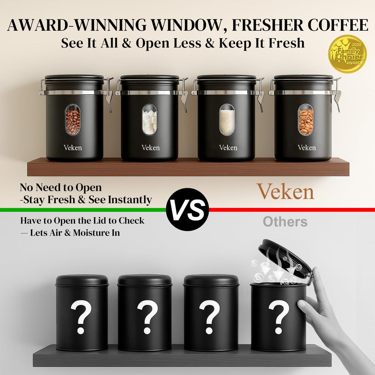 Veken Airtight Stainless Steel Coffee Canister with Scoop