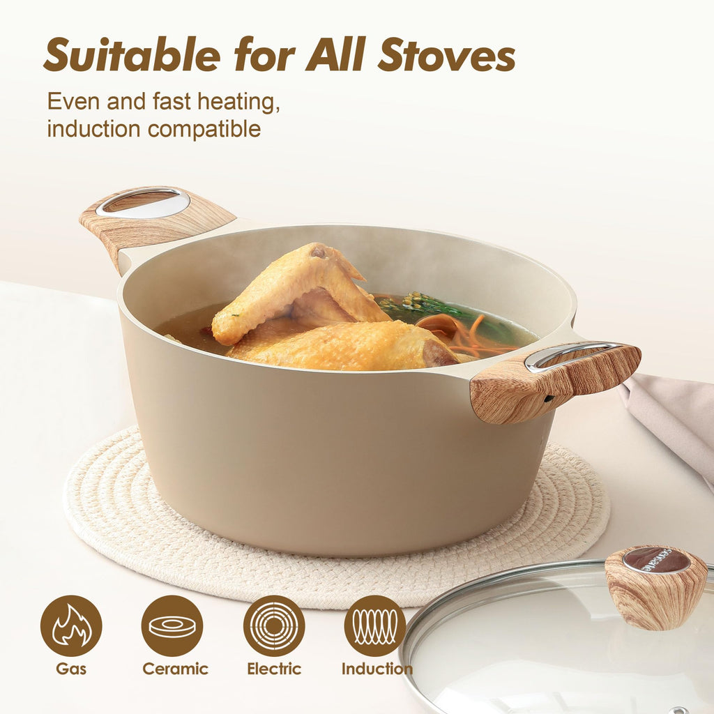 SENSARTE Ceramic Nonstick Stock Pot with Lid for Induction