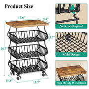 SAYZH Fruit & Vegetable Storage Basket Stand with Wood Top