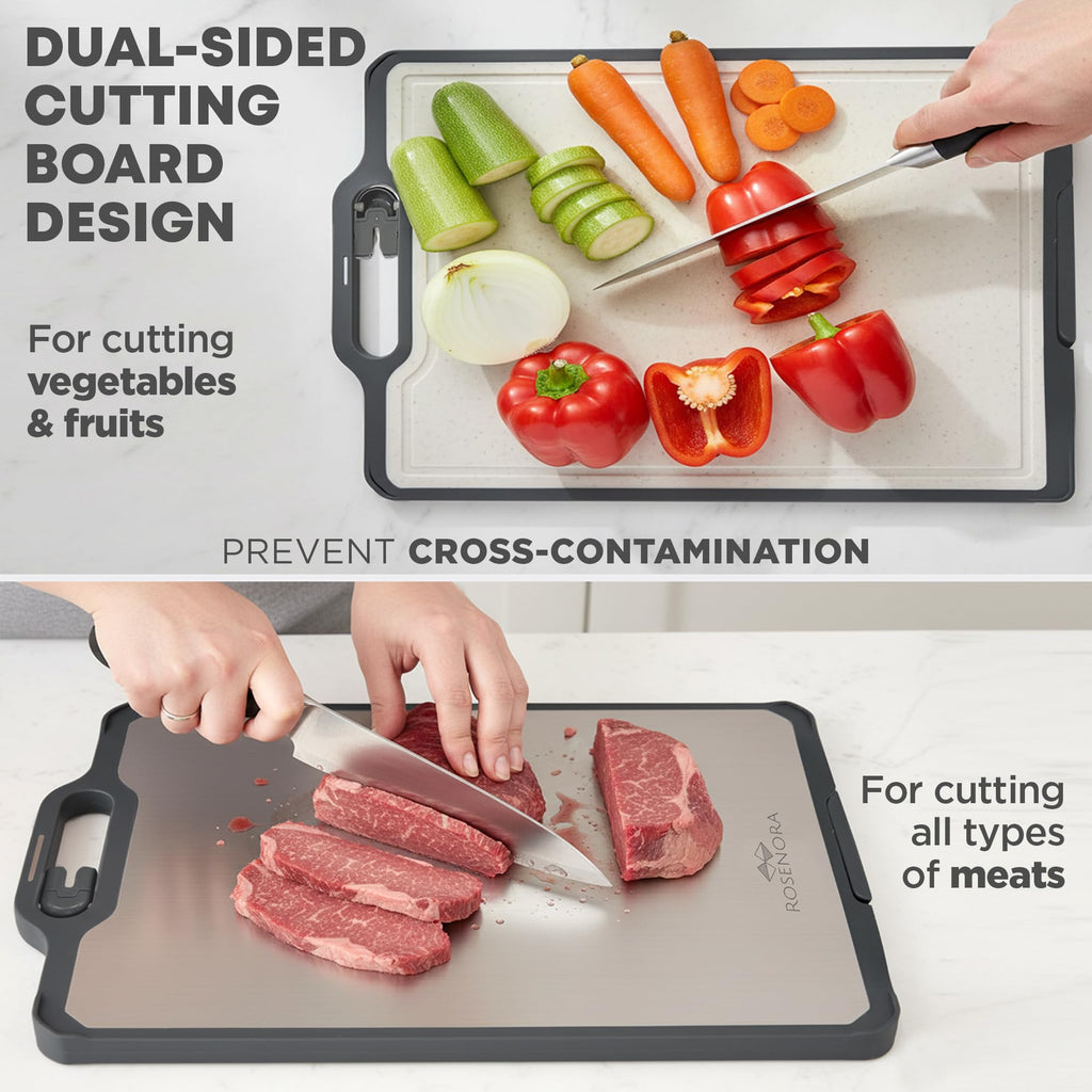 Titanium & Wheat Straw Cutting Board with Sharpener & Stand