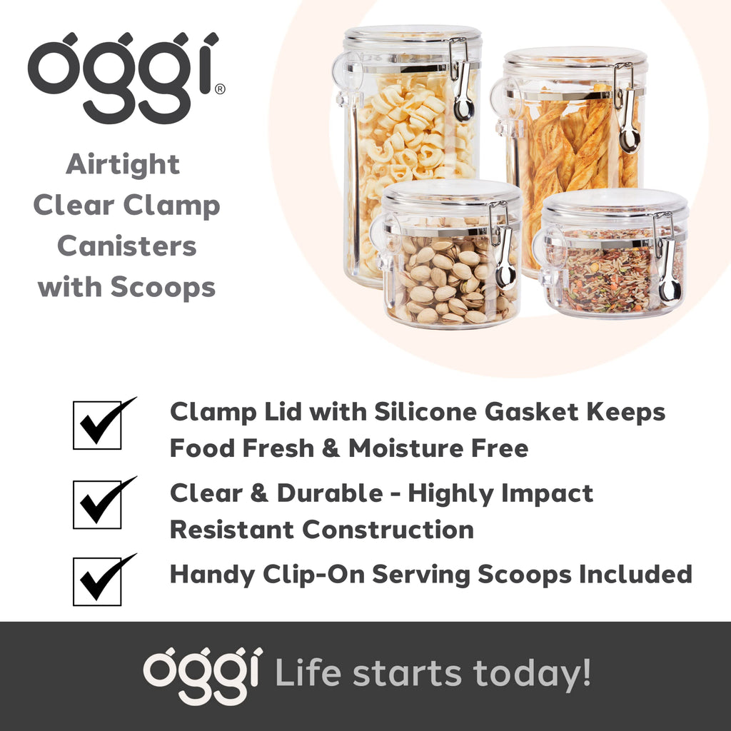 Oggi Airtight Clear Canister Set with Clamp Lids