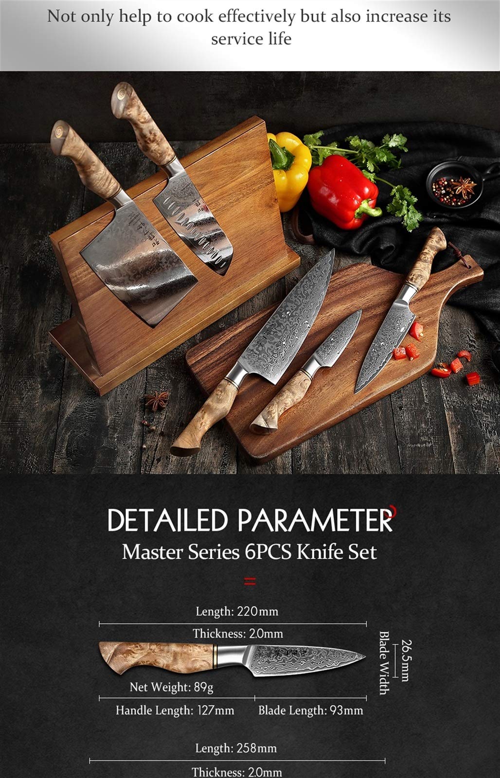 6-Piece Damascus Steel Kitchen Knife Set with Magnetic Holder