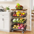 SAYZH Fruit & Vegetable Storage Basket Stand with Wood Top