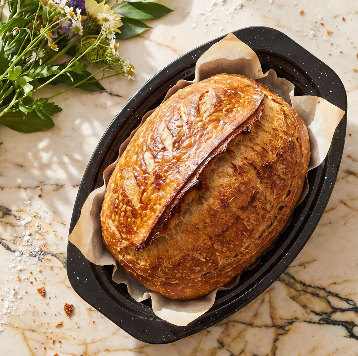 13-Inch Oval Granite Enamel Roasting Pan with Lid