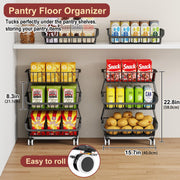 Rolling Wire Pantry Storage Cart with Stackable Baskets
