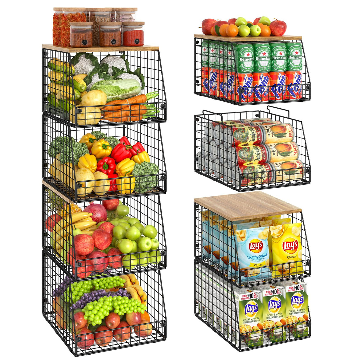Stackable Wire Storage Baskets for Kitchen & Pantry