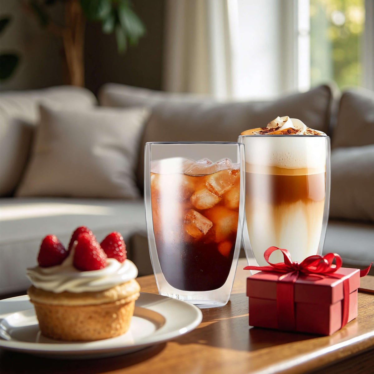 MESNEY 17 oz Double-Wall Insulated Glass Coffee Mugs