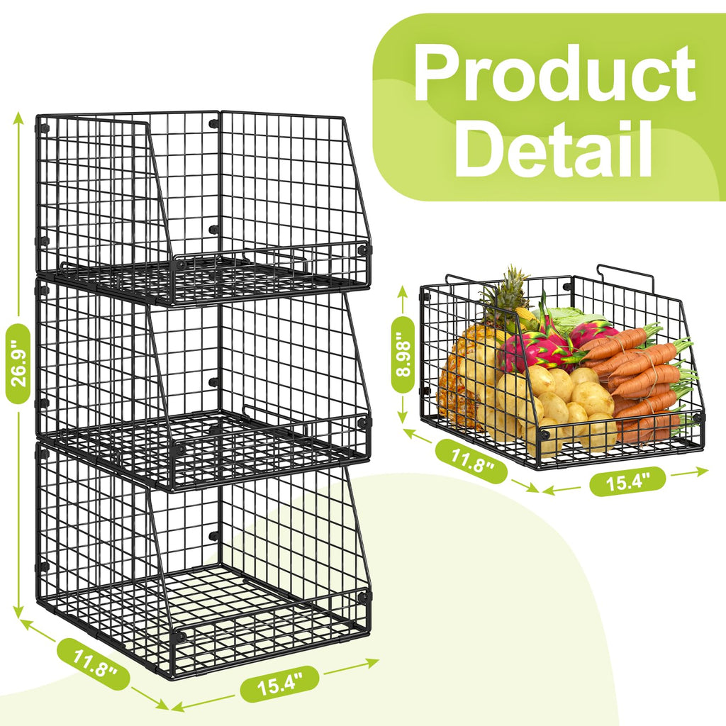 Stackable Wire Storage Baskets for Kitchen & Pantry