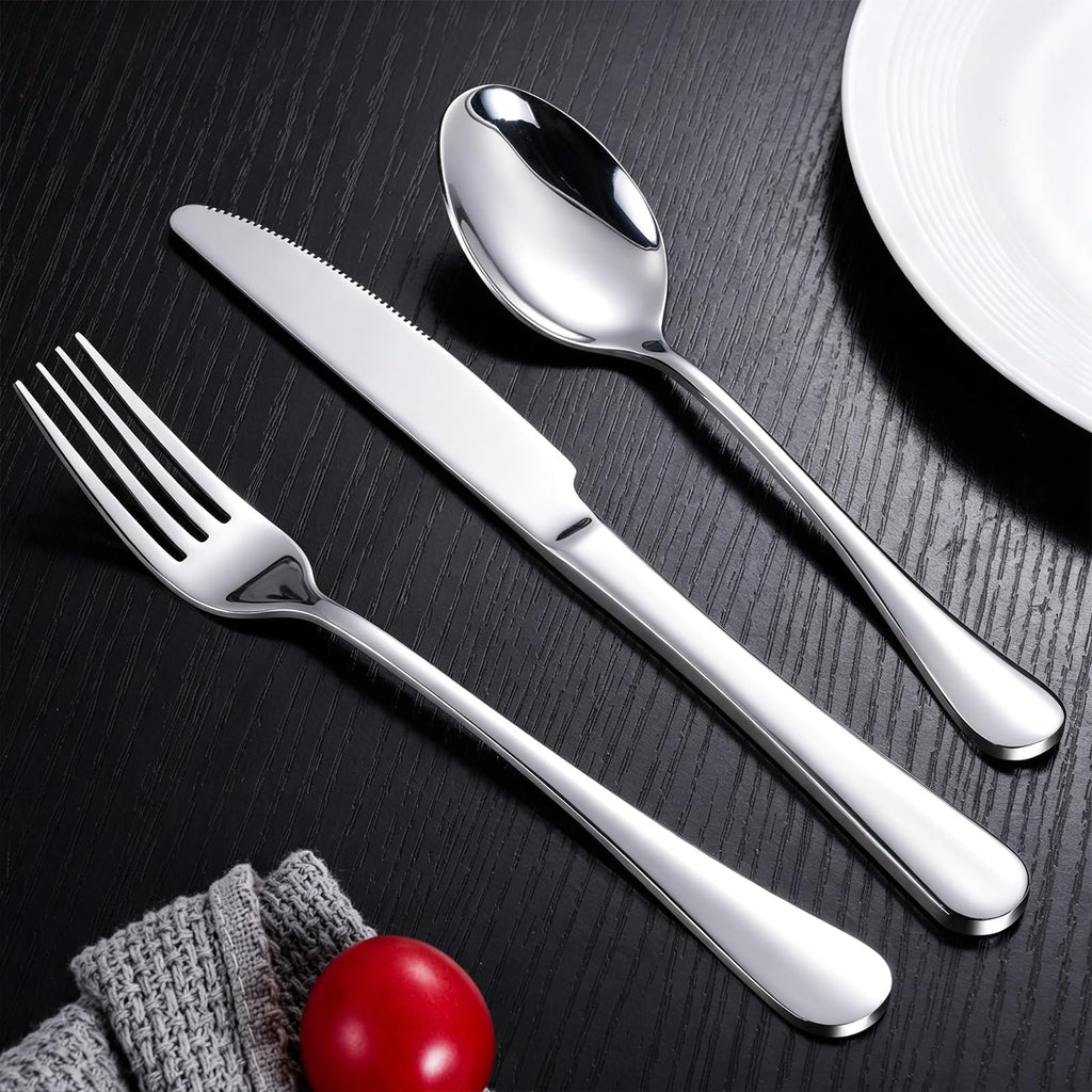 Polished Stainless Steel Silver Flatware Set for Dining