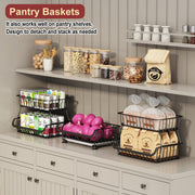 Rolling Wire Pantry Storage Cart with Stackable Baskets