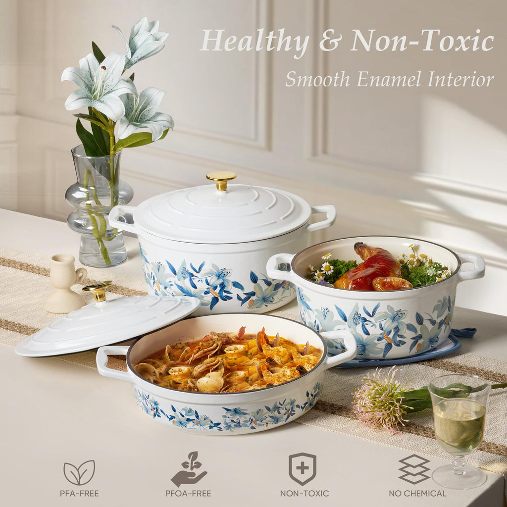 CAROTE Enameled Cast Iron Dutch Oven with Lid, Oven Safe