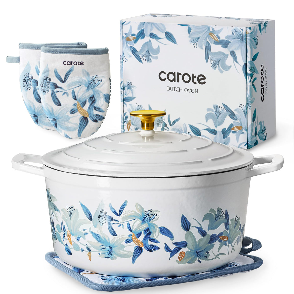 CAROTE Enameled Cast Iron Dutch Oven with Lid, Oven Safe
