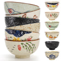 Nagpew 4.5-Inch Retro Japanese Ceramic Rice Bowls, 6-Pack