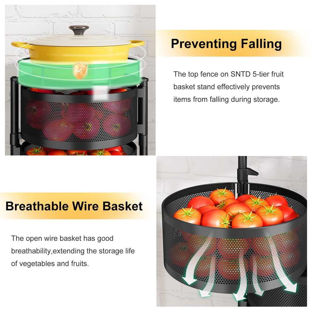 SNTD 5-Tier Rotating Fruit & Vegetable Basket, Beige
