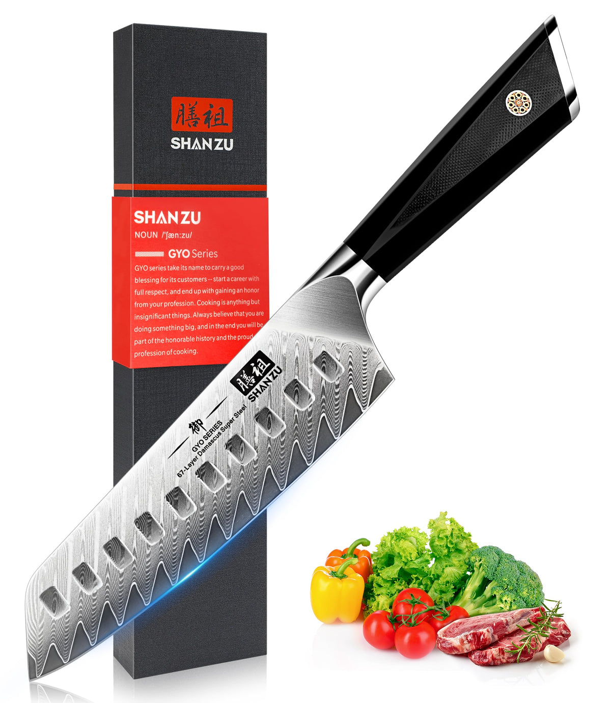 SHAN ZU Damascus Steel Kitchen Knife for Precision Cutting
