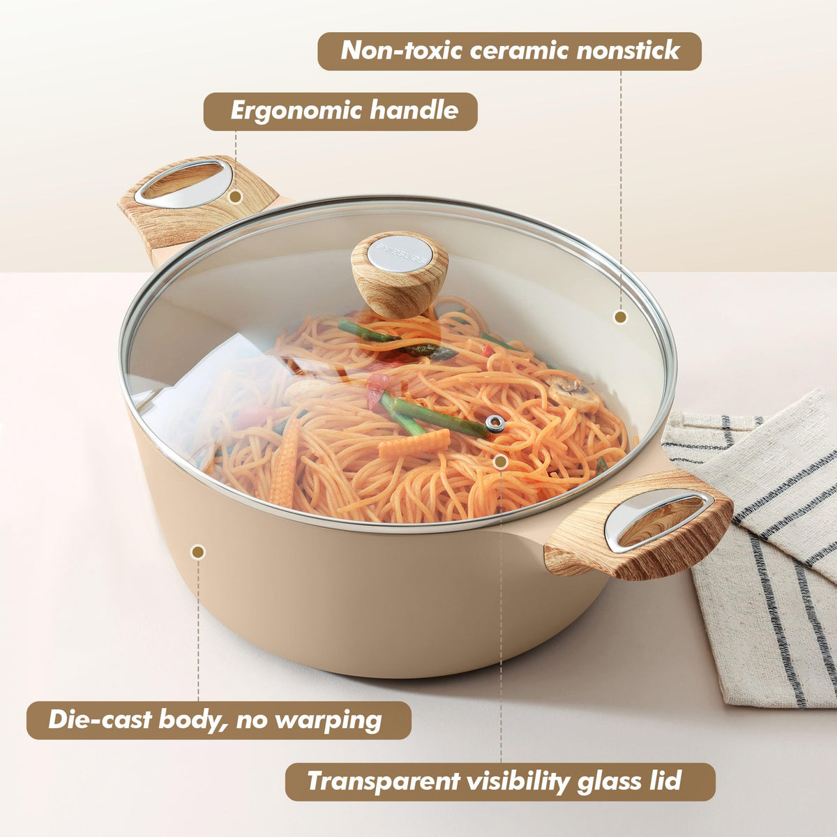 SENSARTE Ceramic Nonstick Stock Pot with Lid for Induction