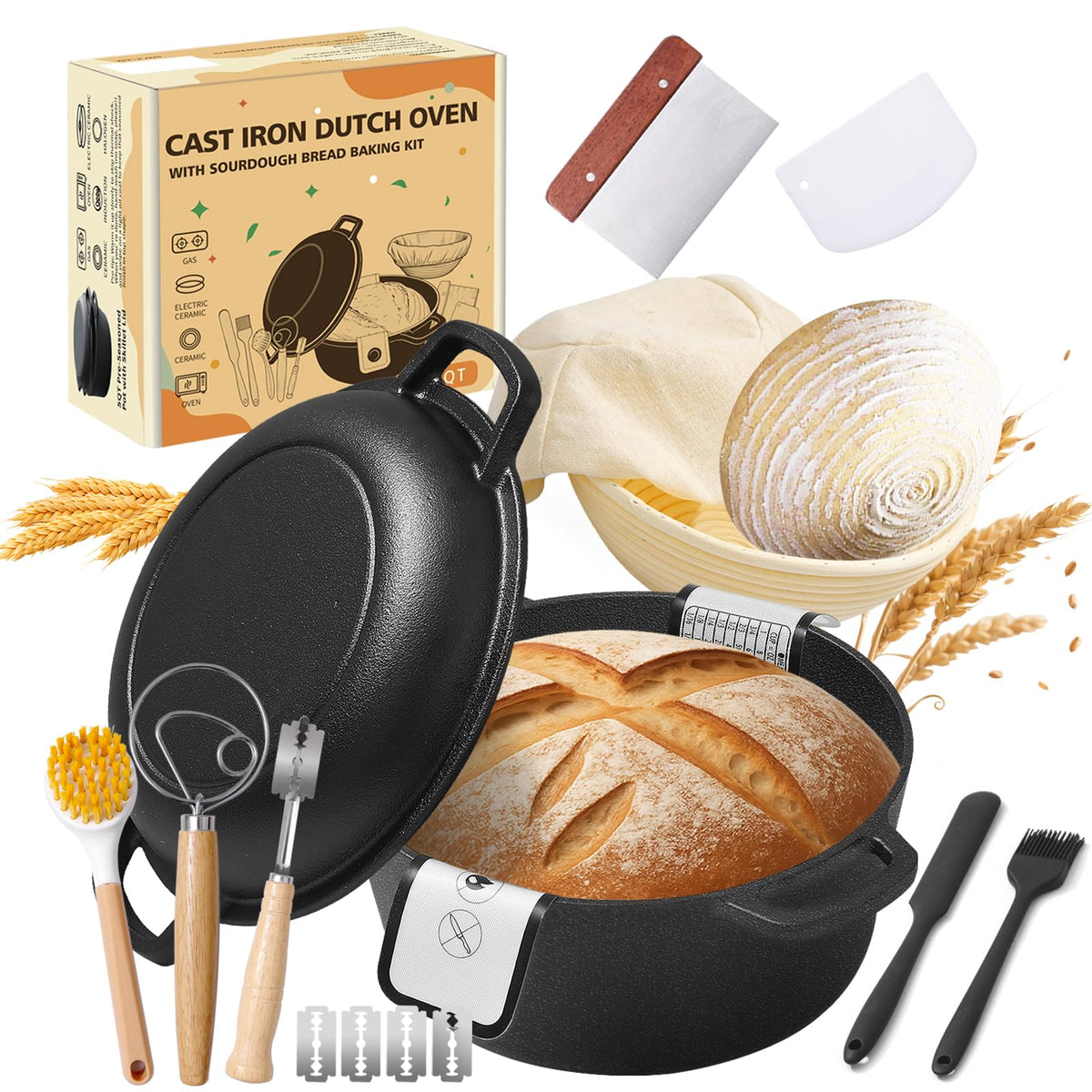 5-Qt Cast Iron Dutch Oven Bread Baking Set with Skillet Lid