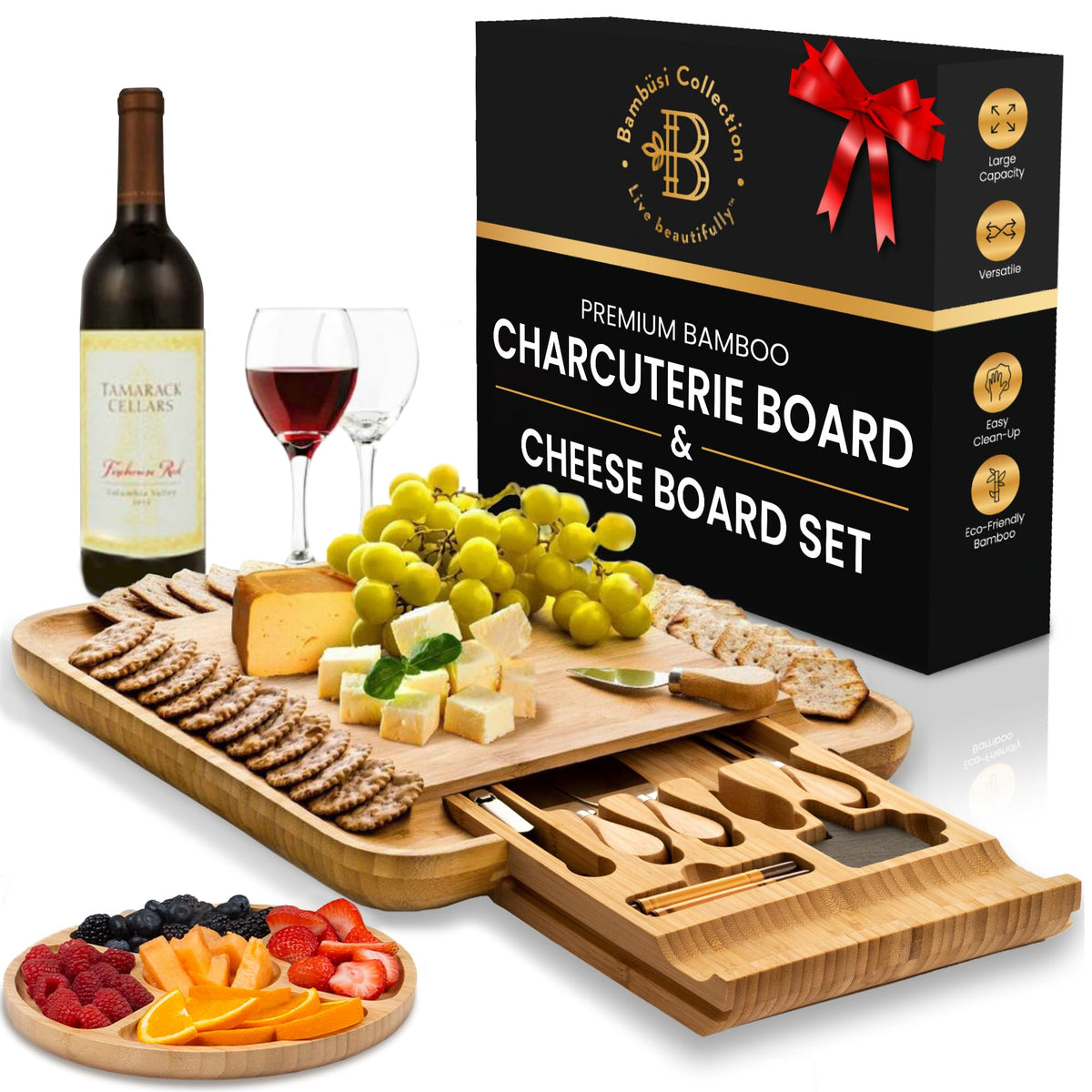 Bamboo Charcuterie Cheese Board Gift Set with Accessories