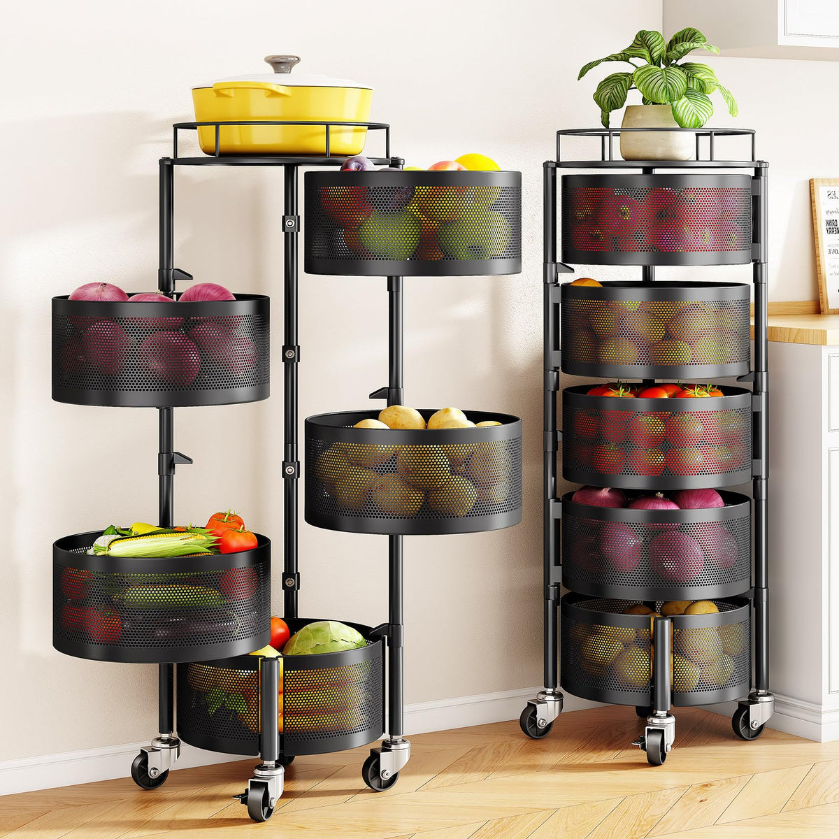 SNTD 5-Tier Rotating Fruit & Vegetable Basket, Beige