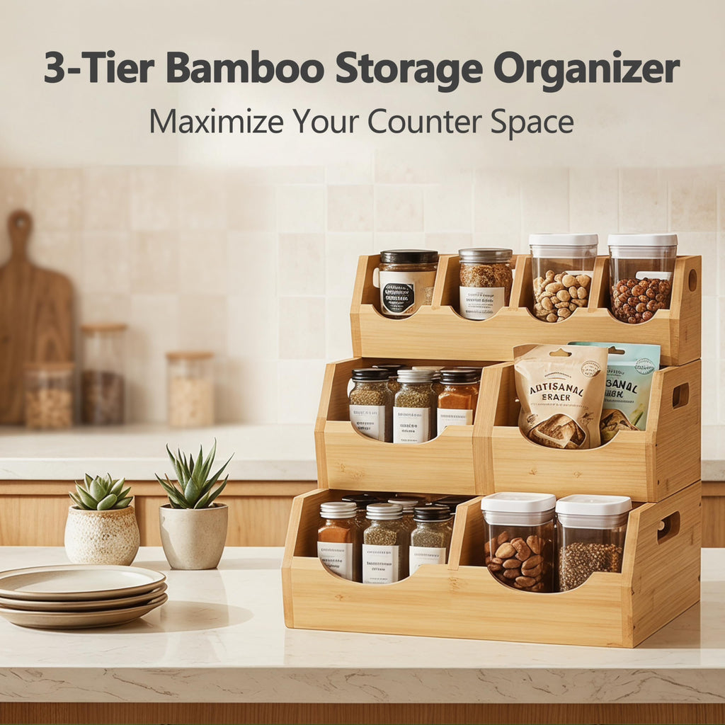 MTGSTOCL Stackable Bamboo Potato & Onion Storage Bin with Rack