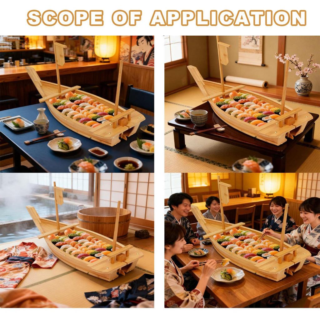 Wooden Sushi Boat Serving Tray for Sashimi & Appetizers