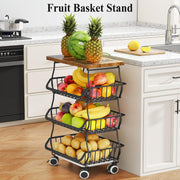 SAYZH Fruit & Vegetable Storage Basket Stand with Wood Top