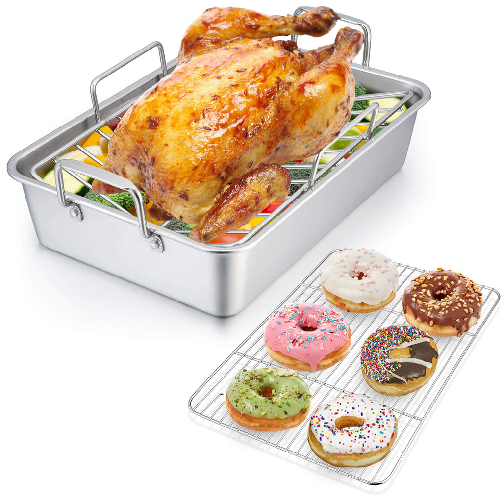 P&P CHEF Stainless Steel Roasting Pan with Racks for Turkey