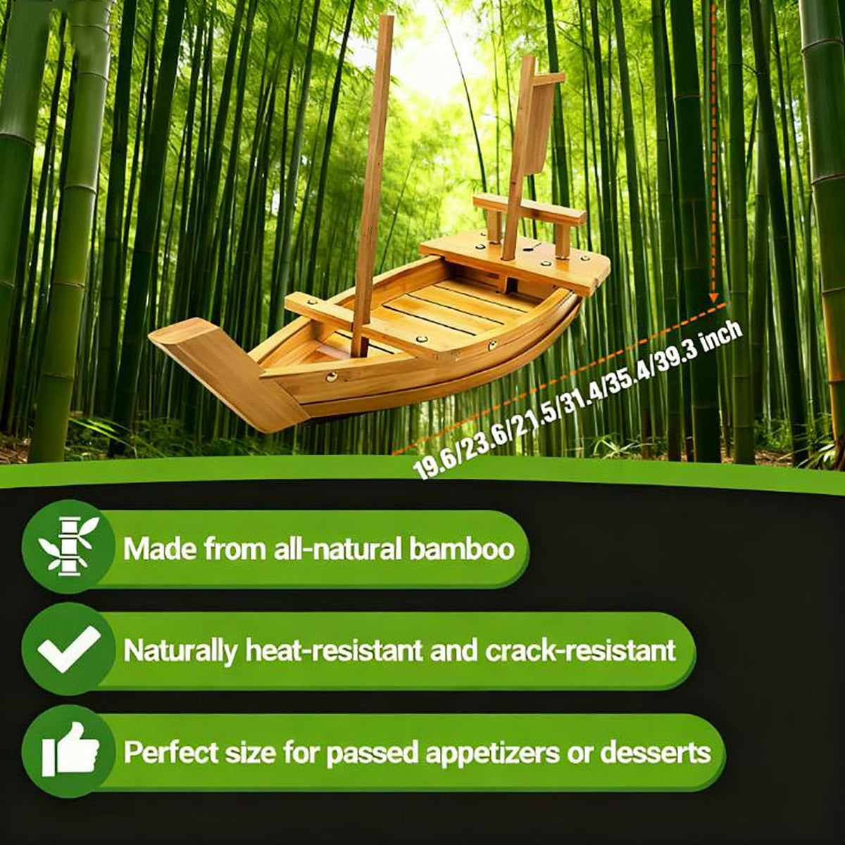 Wooden Sushi Boat Serving Tray for Sashimi & Appetizers