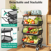 SAYZH Fruit & Vegetable Storage Basket Stand with Wood Top