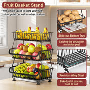 Rolling Wire Pantry Storage Cart with Stackable Baskets