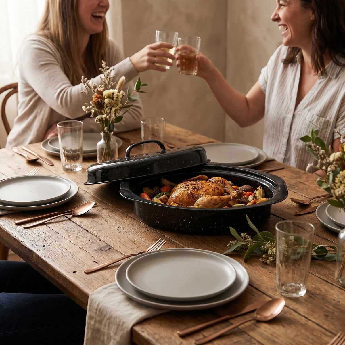 18-Inch Oval Enamel Roasting Pan with Lid & Rack